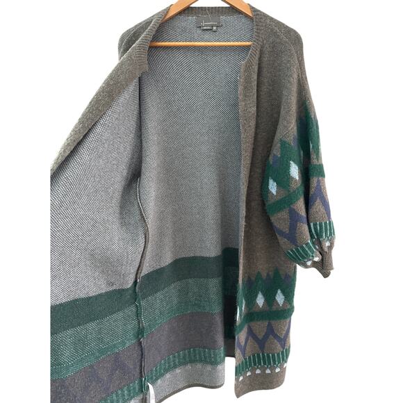 Anthropologie Kai Embroidered Aztec Cardigan Sweater Gray/Teal Size One Size - Picture 6 of 13